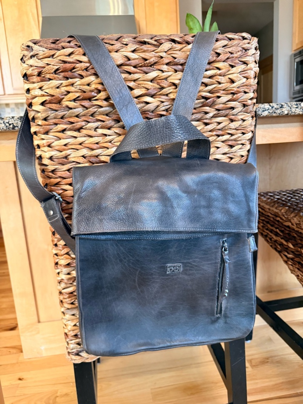 Bed Stu Howie faded Black/gray Leather Flap Backpack
